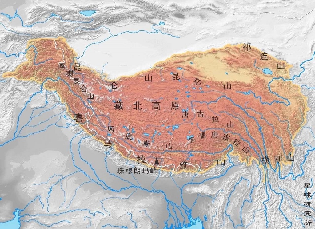 青藏高原地形图(图片来自公众号星球研究所,2019)